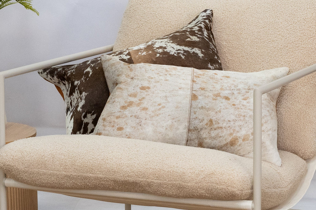 Luxury Brown & White Cowhide Cushion - Rectangle Pillow Cover