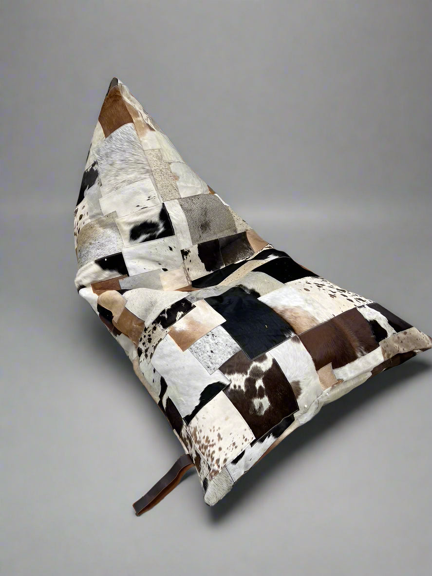 Luxe Cowhide Patchwork Beanbag Cover - Artisan-Made Leather Lounge Shell