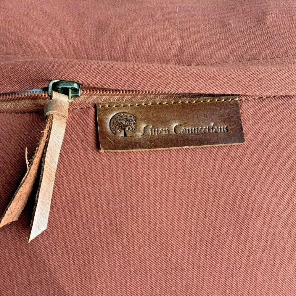 Mel Leather Co Tan Leather & Canvas Cushion Cover - Handmade Boho Farmhouse Pillow