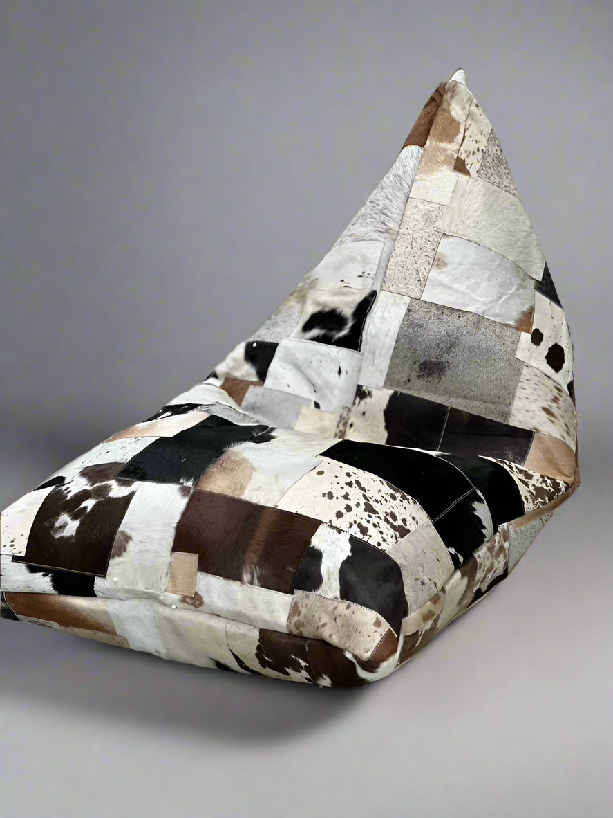 Luxe Cowhide Patchwork Beanbag Cover - Artisan-Made Leather Lounge Shell
