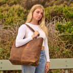 Vintage Brown Full-Grain Leather Tote Bag - Classic Everyday Carryall