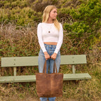 Vintage Brown Full-Grain Leather Tote Bag - Classic Everyday Carryall