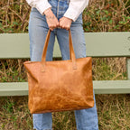 Large Vintage Brown Full-Grain Leather Tote Bag - Classic Everyday Carryall