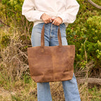 Vintage Brown Full-Grain Leather Tote Bag - Classic Everyday Carryall