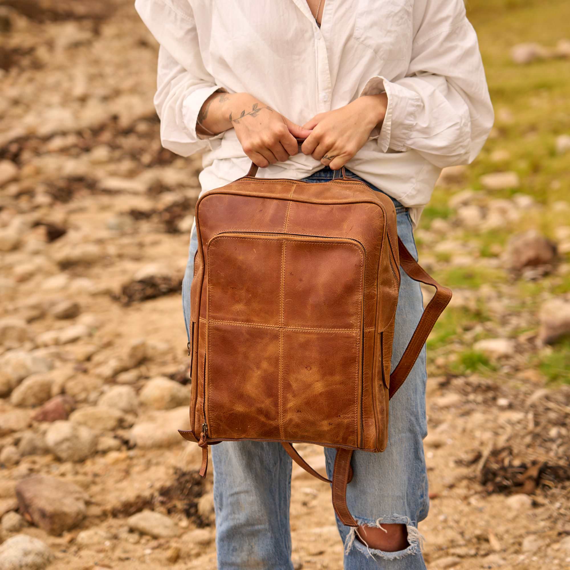 Luxe - Handmade Tan Leather Backpack for Travel, Work & Adventure