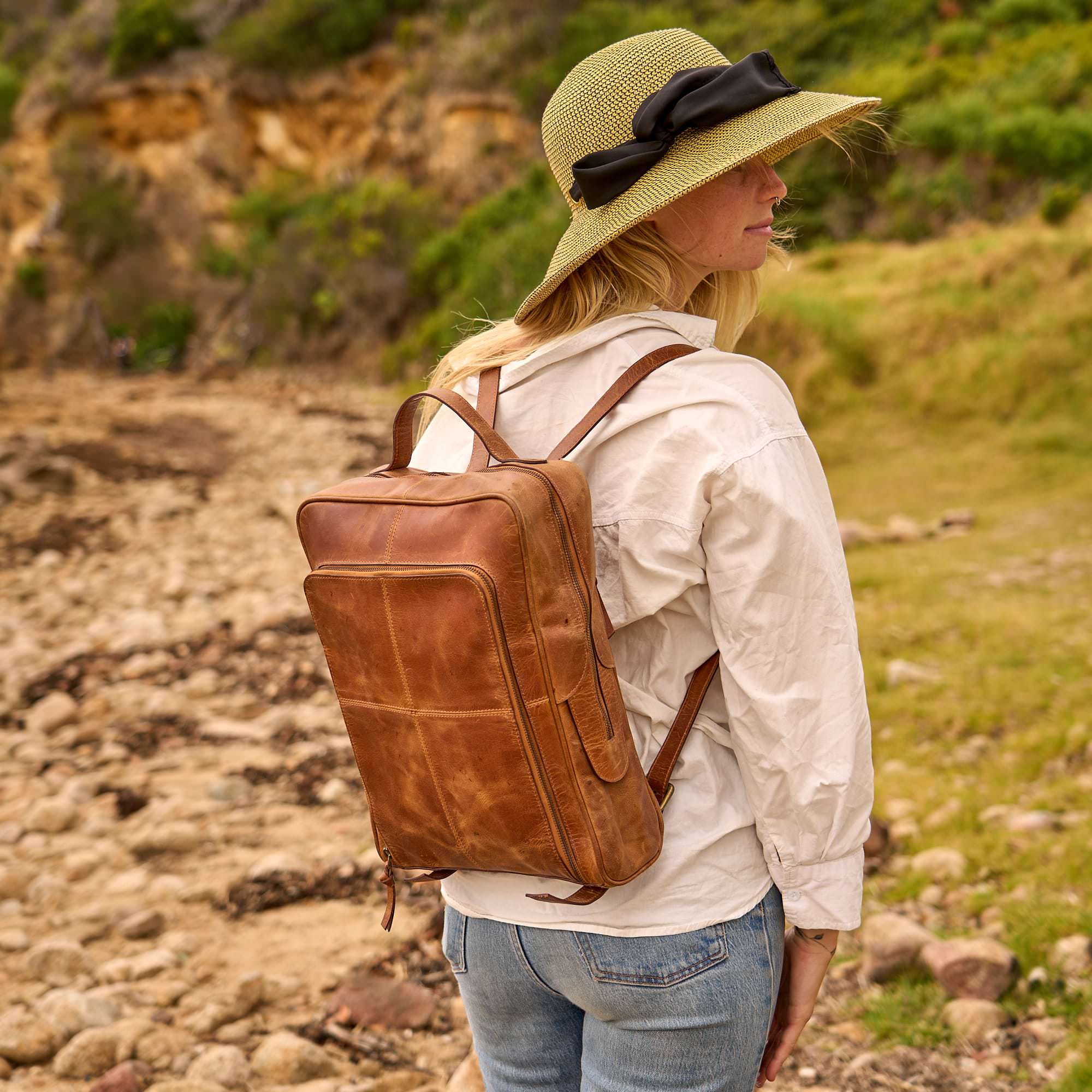 Luxe - Handmade Tan Leather Backpack for Travel, Work & Adventure
