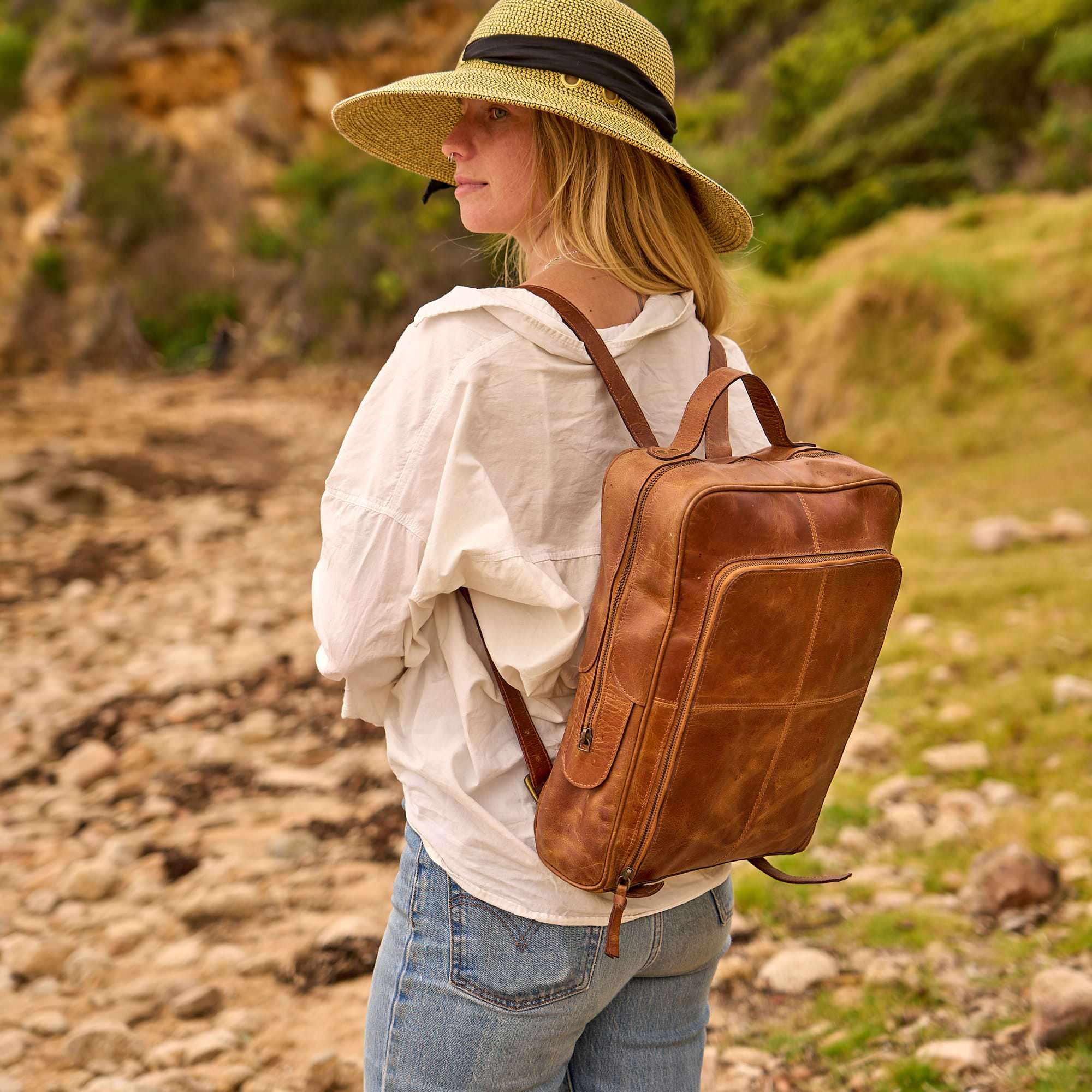 Luxe - Handmade Tan Leather Backpack for Travel, Work & Adventure