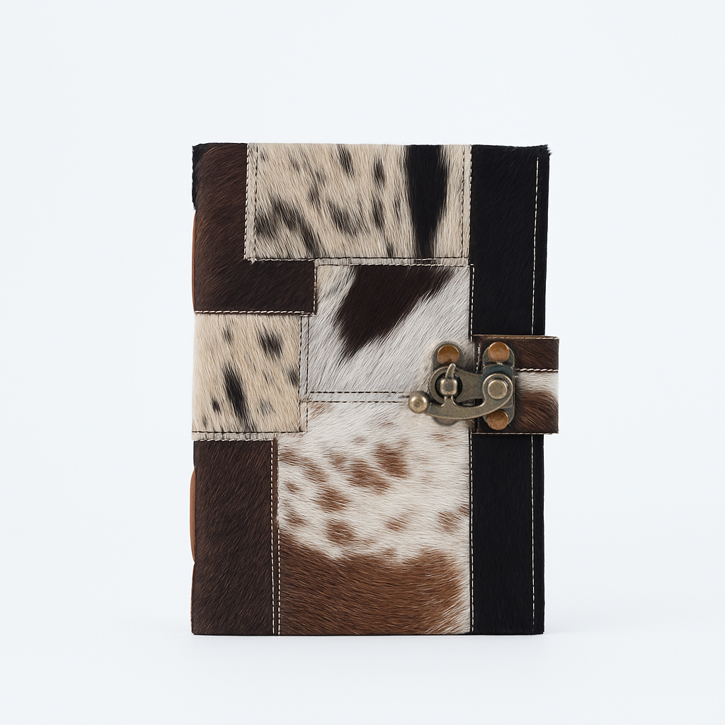 Handmade Cowhide Leather Journal | Animal Print Notebook with Clasp