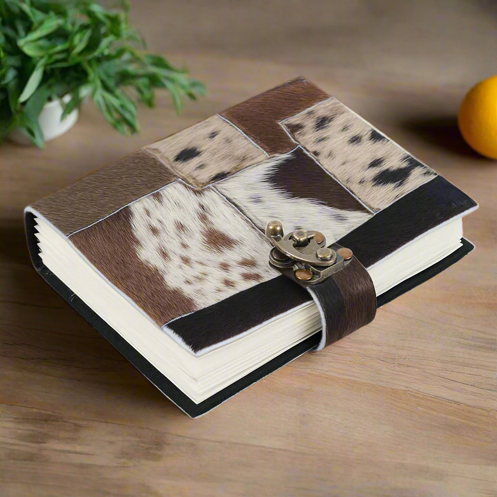 Handmade Cowhide Leather Journal | Animal Print Notebook with Clasp