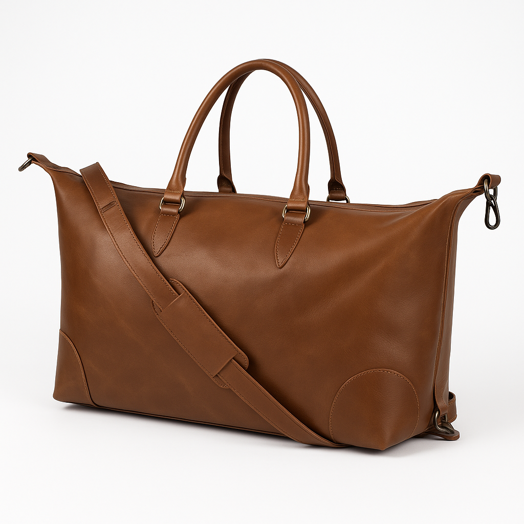 Heritage Tan Leather Weekender Duffle Bag - Handmade Travel Essential