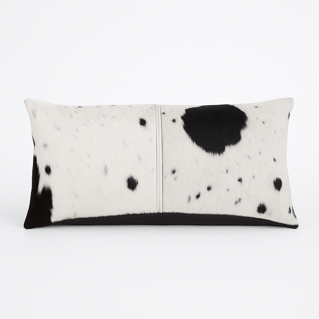 Luxury Black & White Cowhide Cushion - Rectangle Pillow Cover (Handcrafted)
