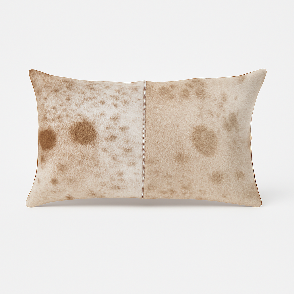 Luxury Brown & White Cowhide Cushion - Rectangle Pillow Cover