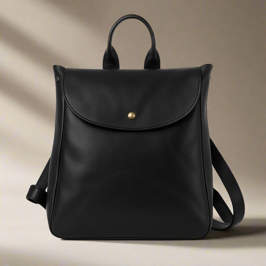 Minimalist Black Leather Backpack - Sleek Everyday Carry