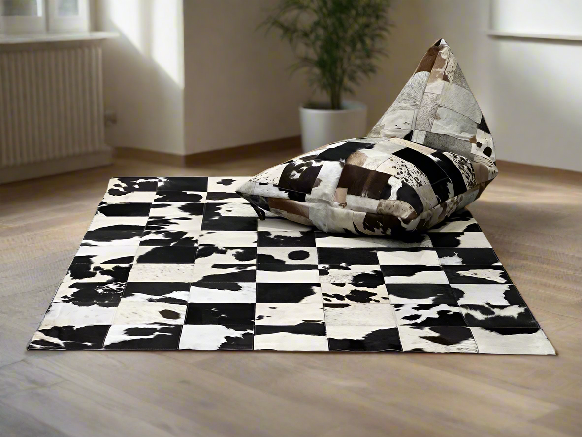 Luxe Cowhide Patchwork Beanbag Cover - Artisan-Made Leather Lounge Shell