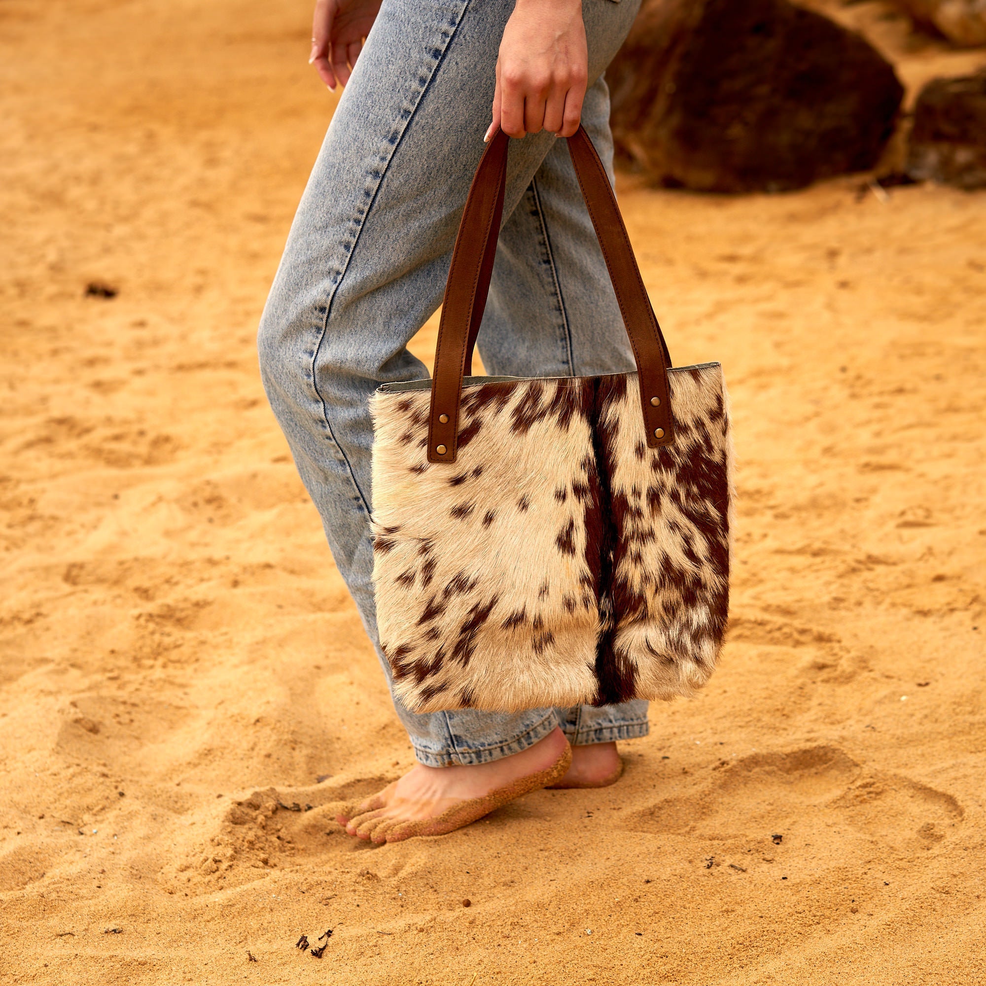 Genuine Cowhide Tote Bag - Amara