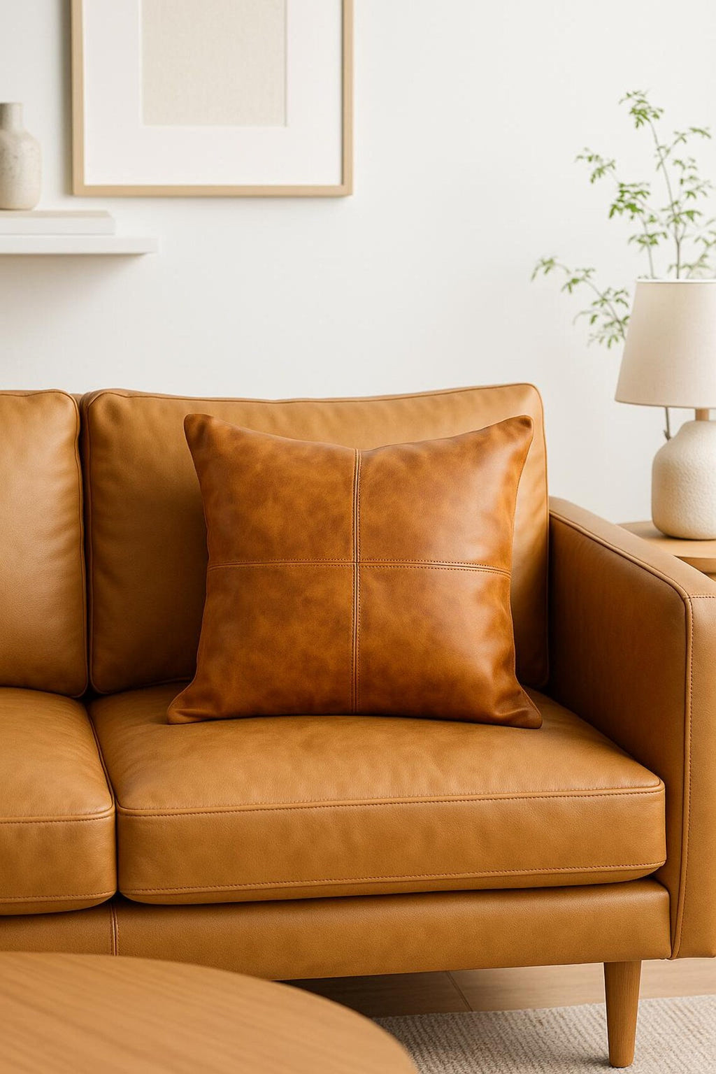 Elegance Leather Cushion Cover - Tan