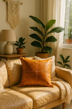 Elegance Leather Cushion Cover - Tan