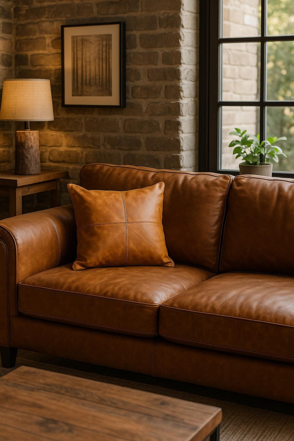 Elegance Leather Cushion Cover - Tan