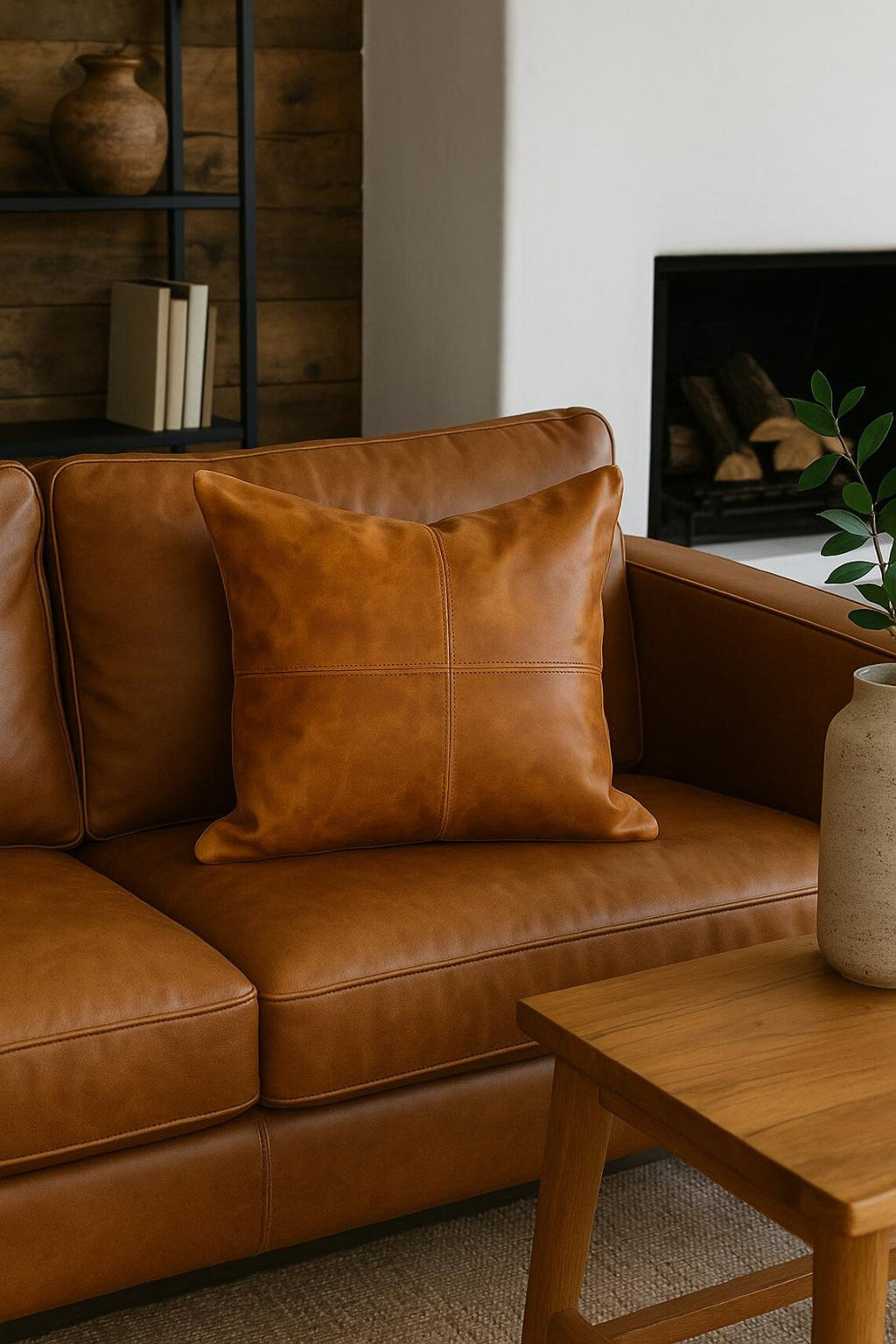 Elegance Leather Cushion Cover - Tan