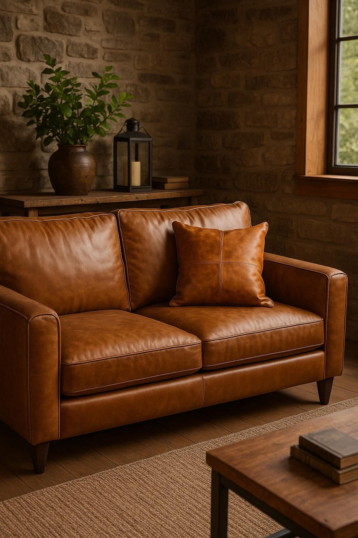Elegance Leather Cushion Cover - Tan