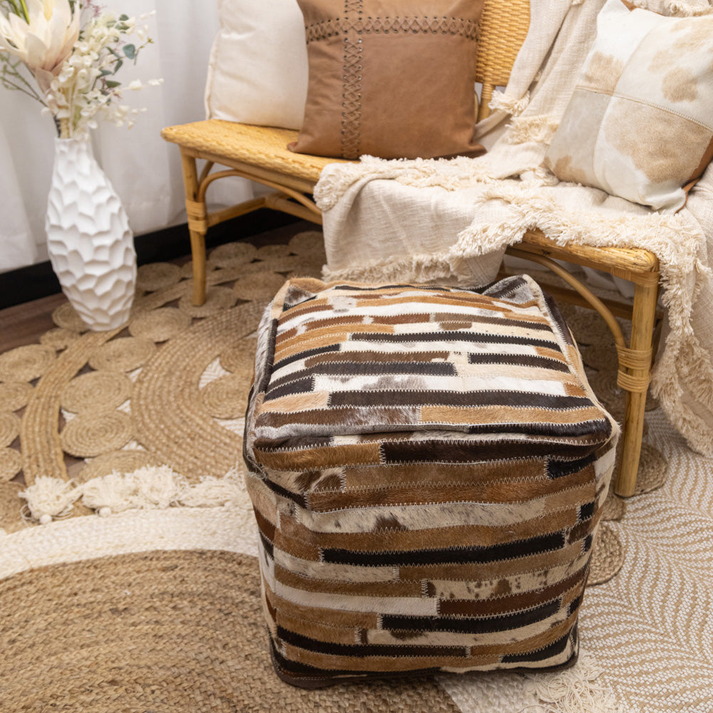 Genuine Leather Cowhide Ottoman - Eve