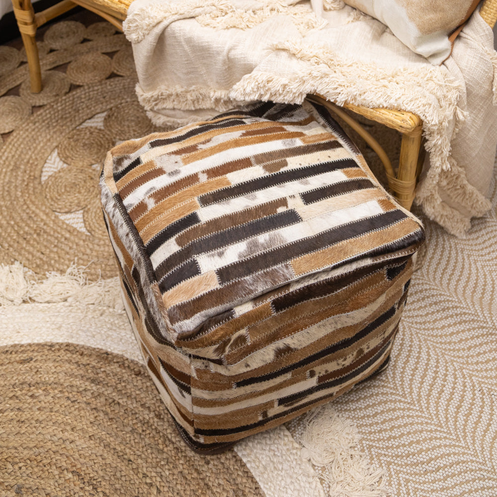 Genuine Leather Cowhide Ottoman - Eve