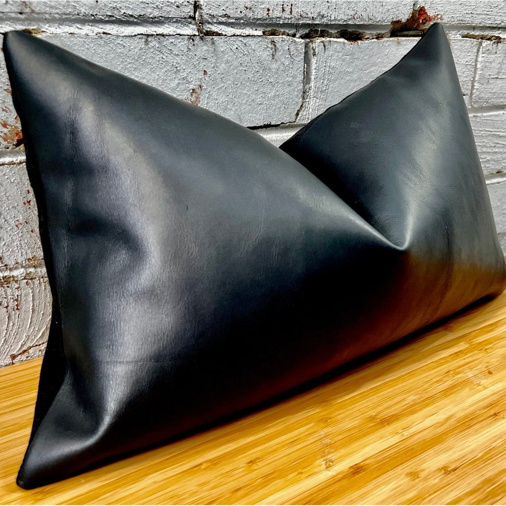 Leatherly Genuine Leather Cushion Cover Lumbar Black Leather Cushion Pillow Cover