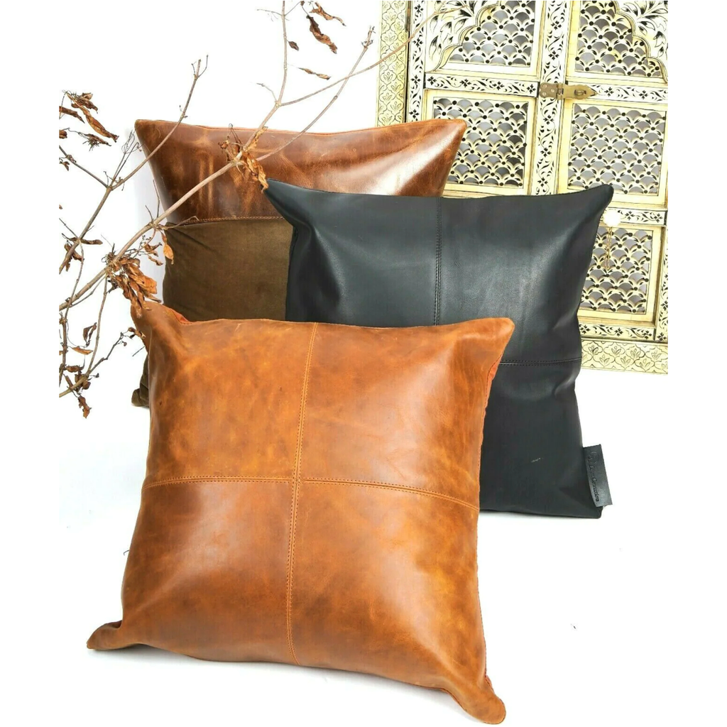Cowhide Tan Leather Cushion Cover