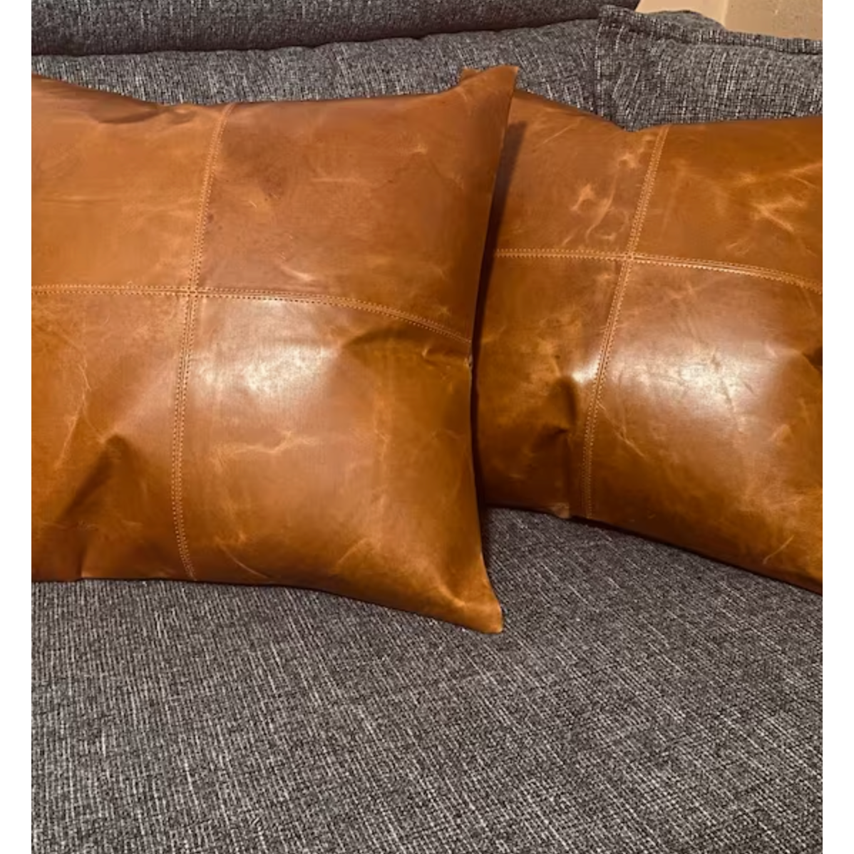 Cowhide Tan Leather Cushion Cover