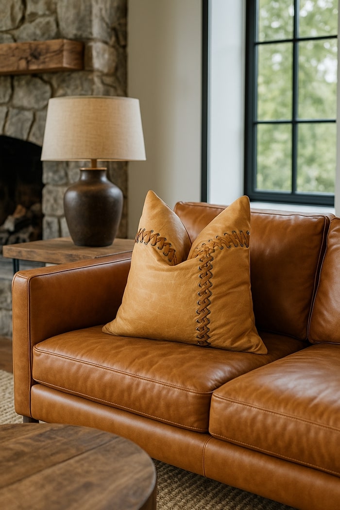 Rustic Appeal Genuine Leather Cushion Cover