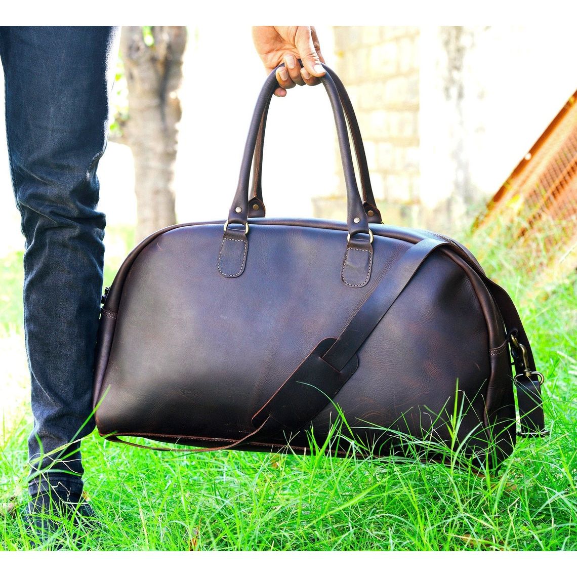 Artisanal Protection Handmade Leather Duffle Weekender bag