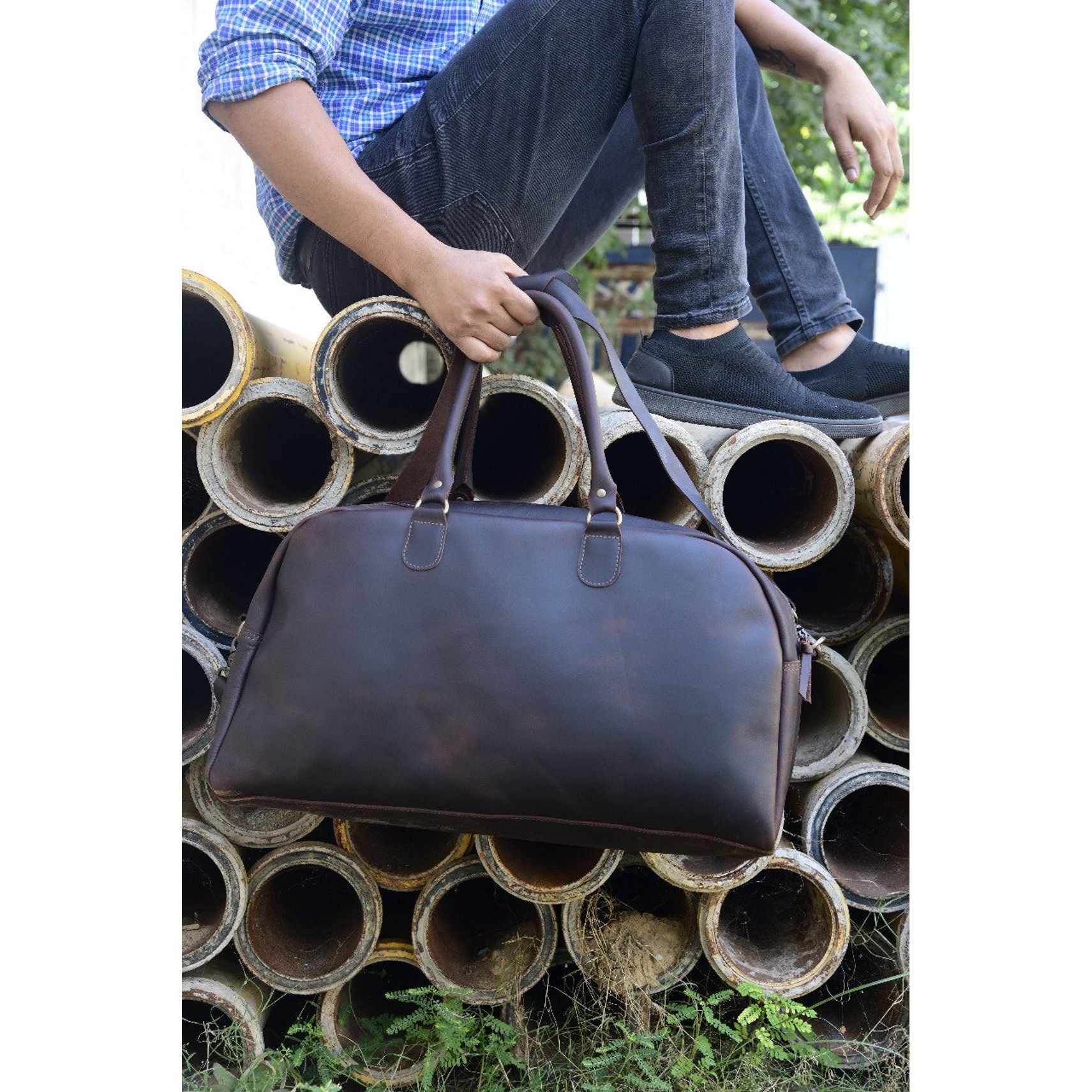 Artisanal Protection Handmade Leather Duffle Weekender bag