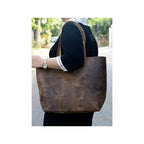 Customized Work Companion: Brown Leather Tote Bag