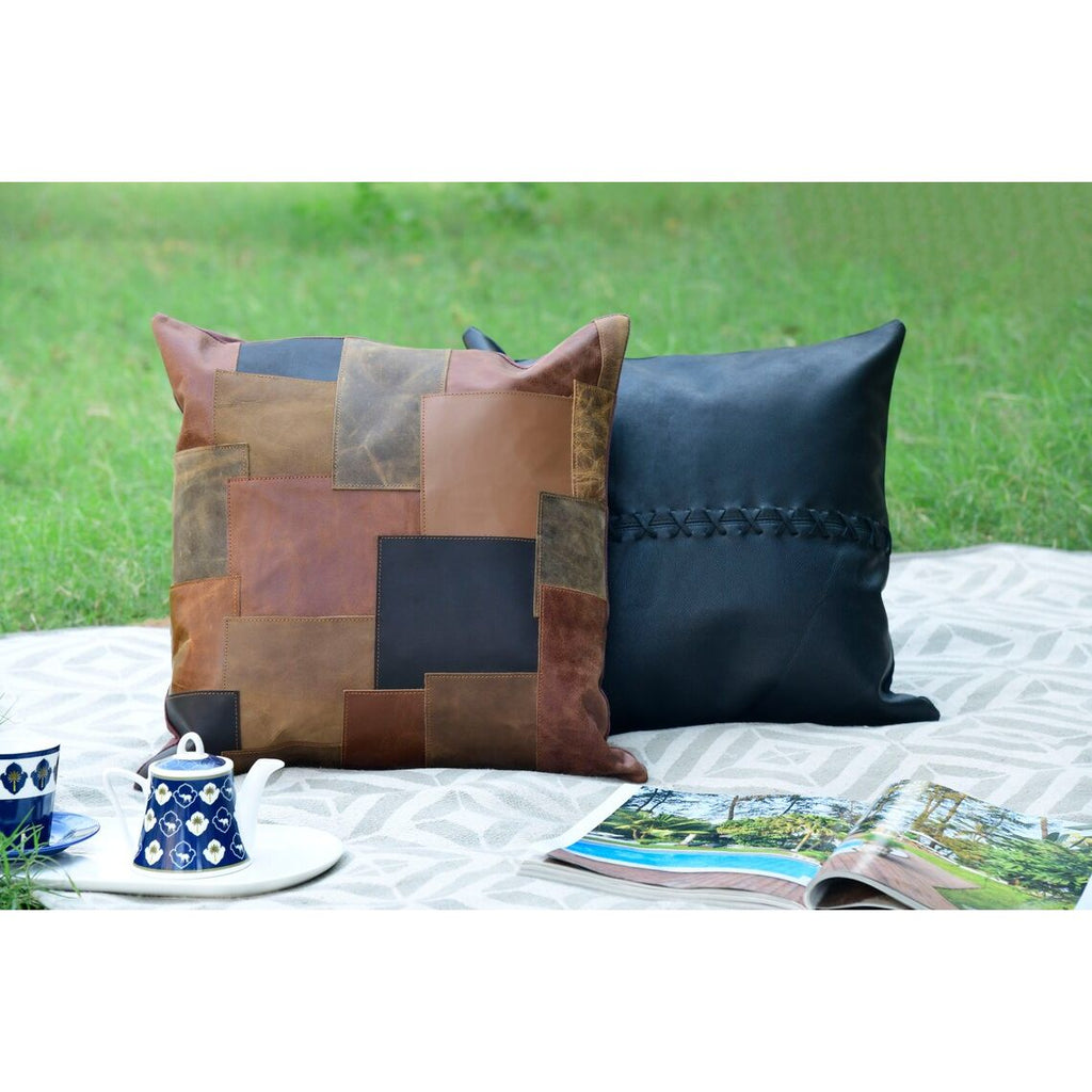 Luxurious Lumbar Leather Cushion Cover in Tan