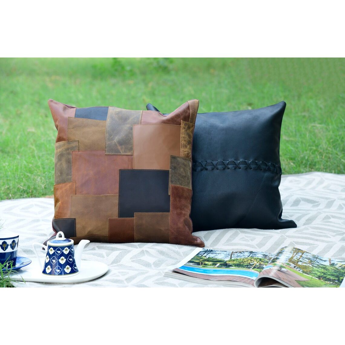 Luxurious Lumbar Leather Cushion Cover in Tan