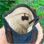 BLue Canvas Leather Tote Bag