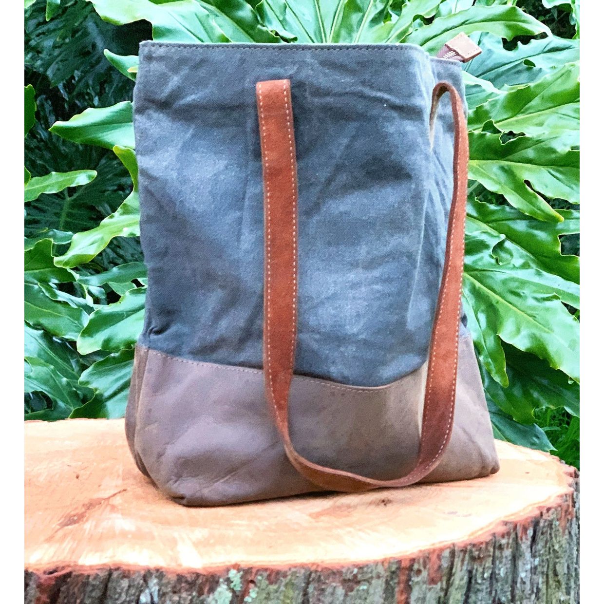 BLue Canvas Leather Tote Bag