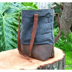 BLue Canvas Leather Tote Bag