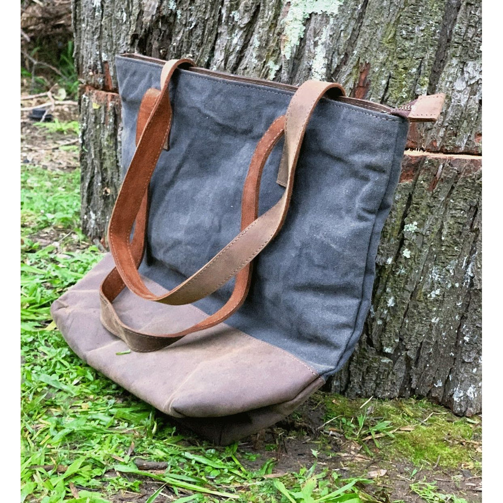 BLue Canvas Leather Tote Bag