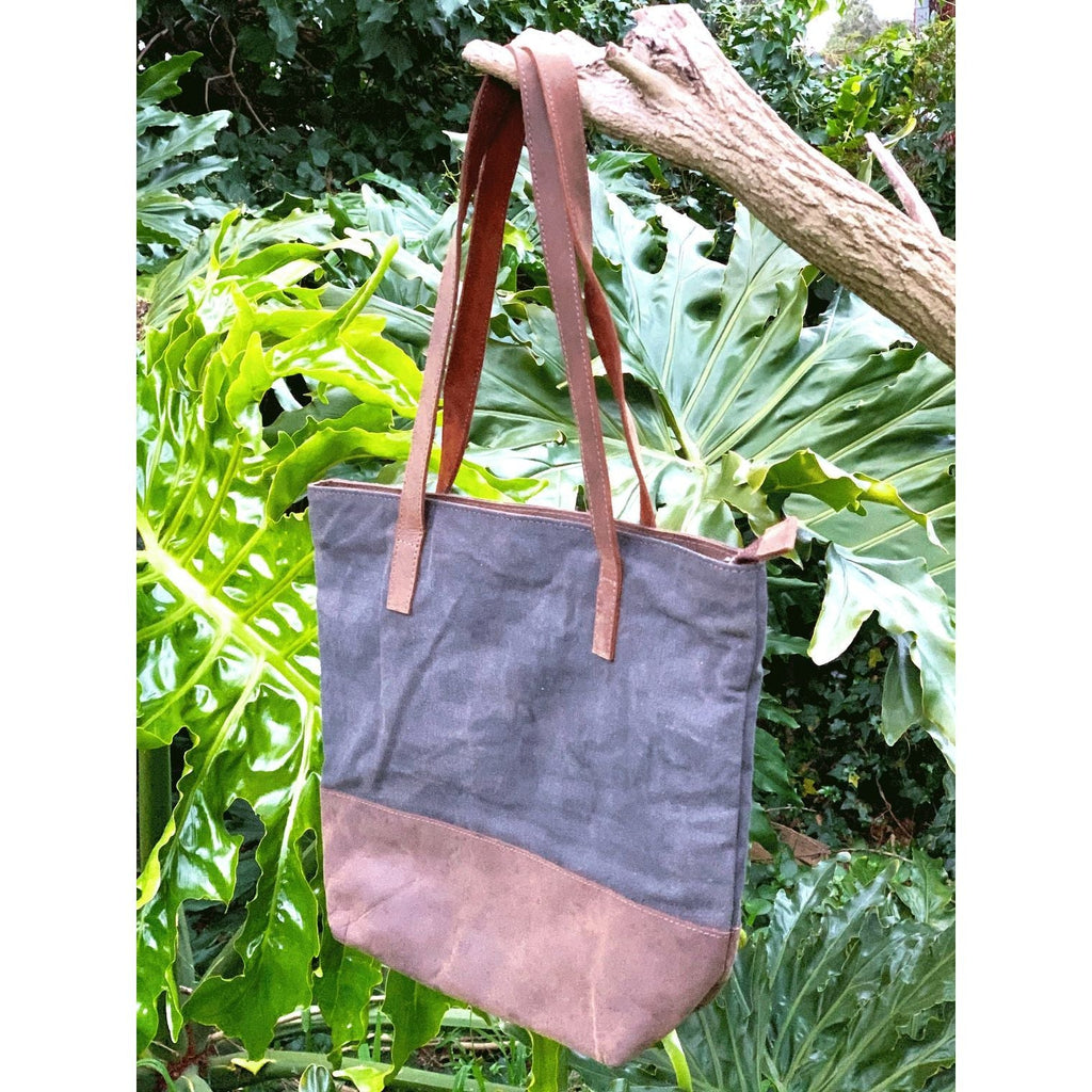 BLue Canvas Leather Tote Bag