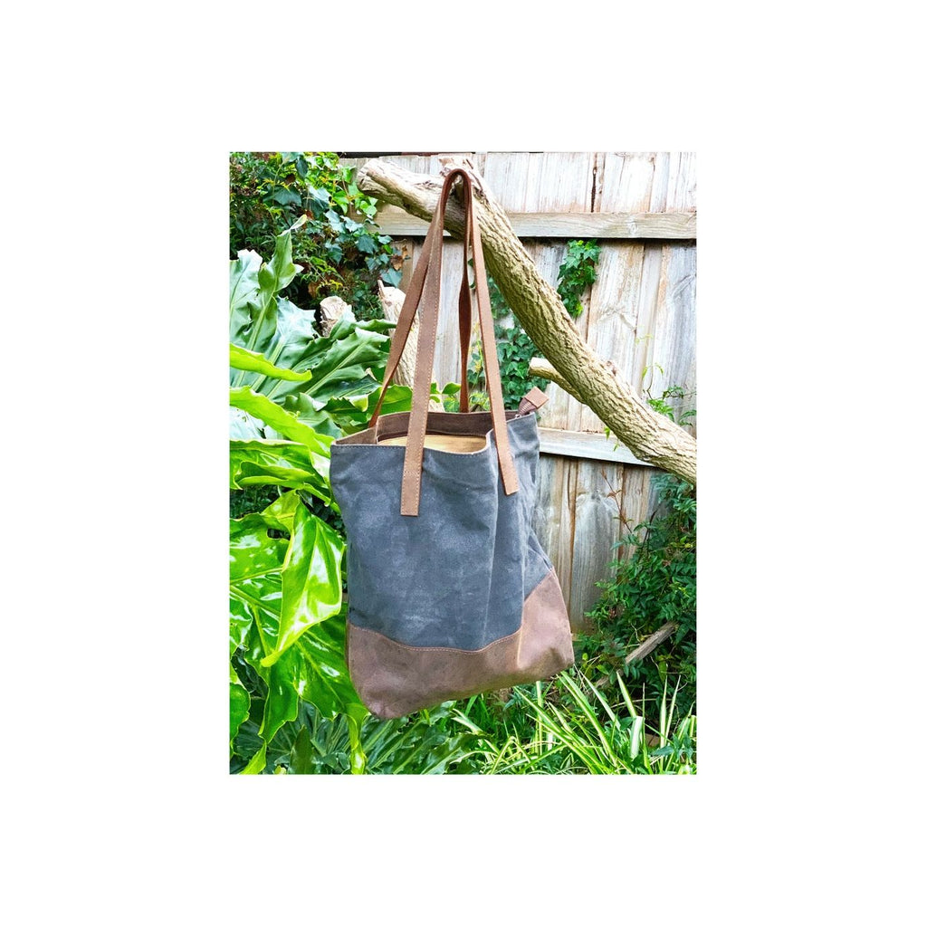 BLue Canvas Leather Tote Bag