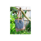 BLue Canvas Leather Tote Bag