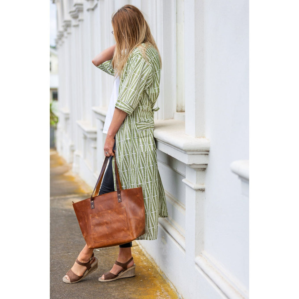 Customized Classic Brown Leather Tote Bag