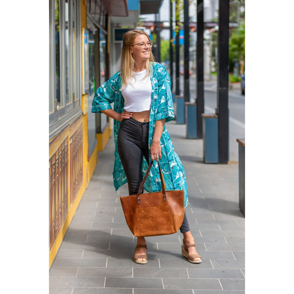 Customized Classic Brown Leather Tote Bag