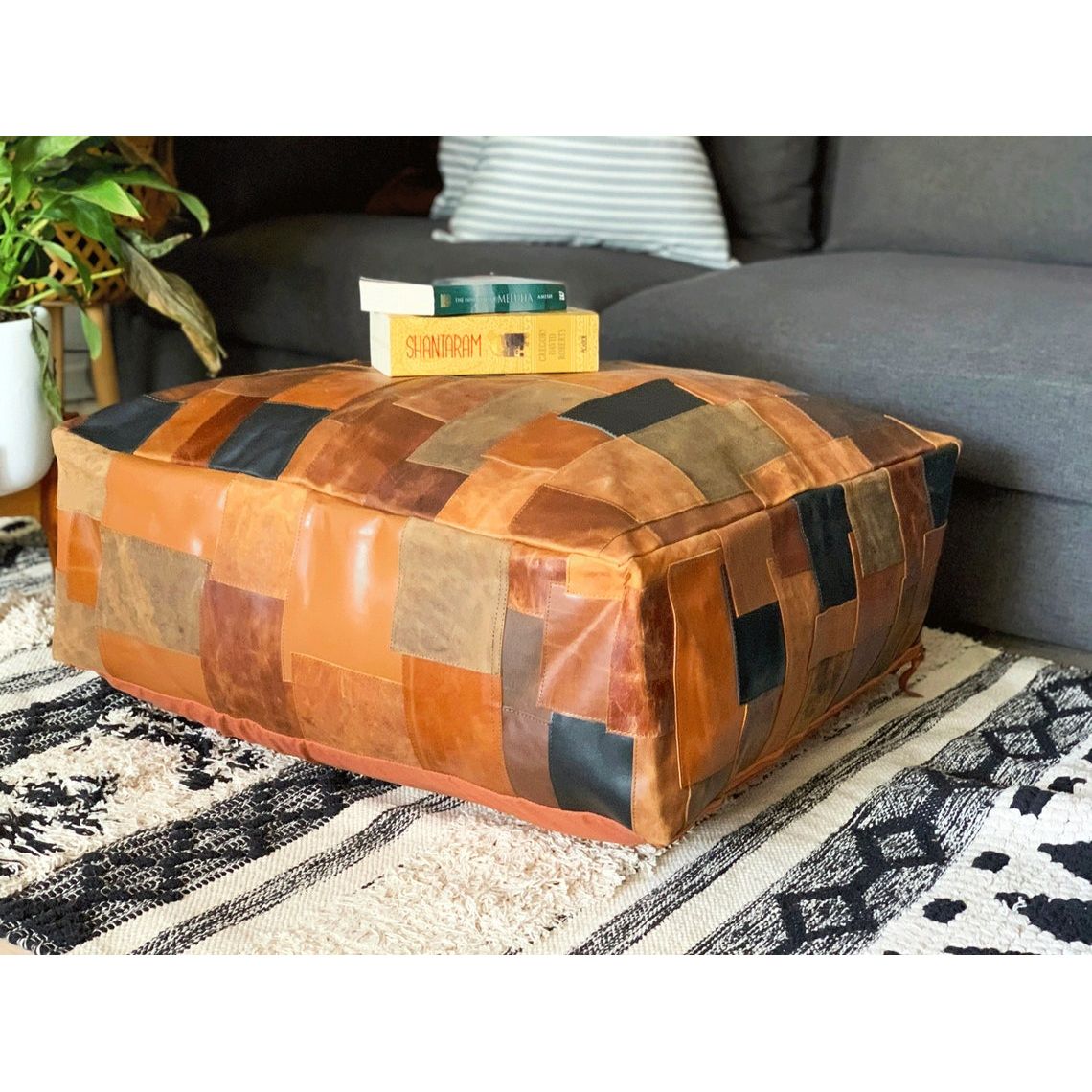 Exotic Leather Patchwork Ottoman