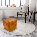 Exquisite Leather Tan Moroccan Ottoman