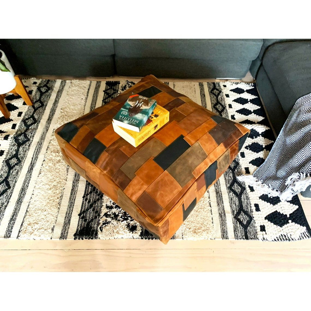 Exotic Leather Patchwork Ottoman