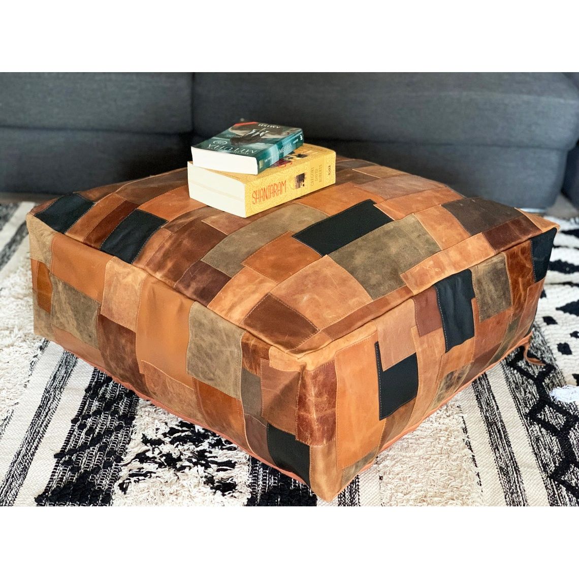 Exotic Leather Patchwork Ottoman