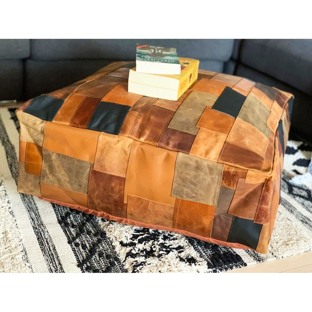Exotic Leather Patchwork Ottoman