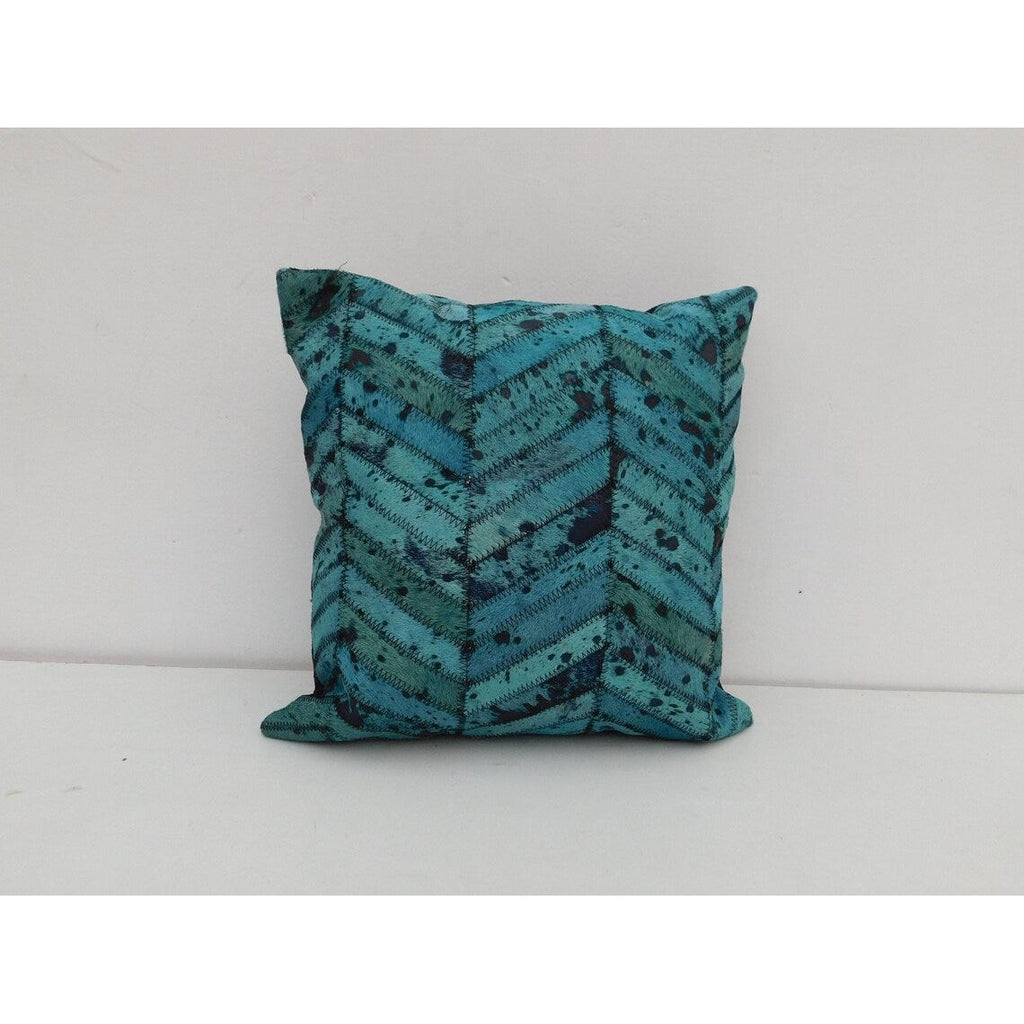 Stunning Cowhide Ocean Blues Cushion